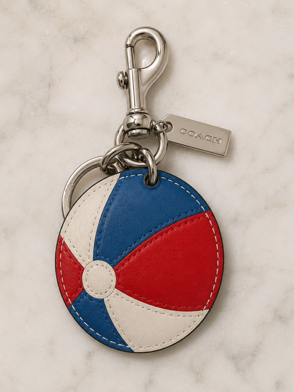 COACH Red, Blue & White Beach Ball Leather Key Bag Charm NWT